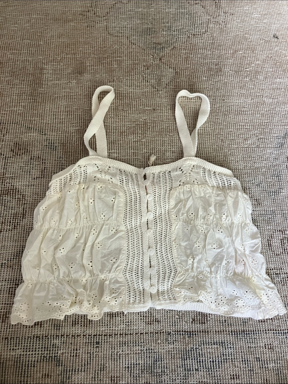 Camila Coelho White Eyelet Button-Front Cropped Cami